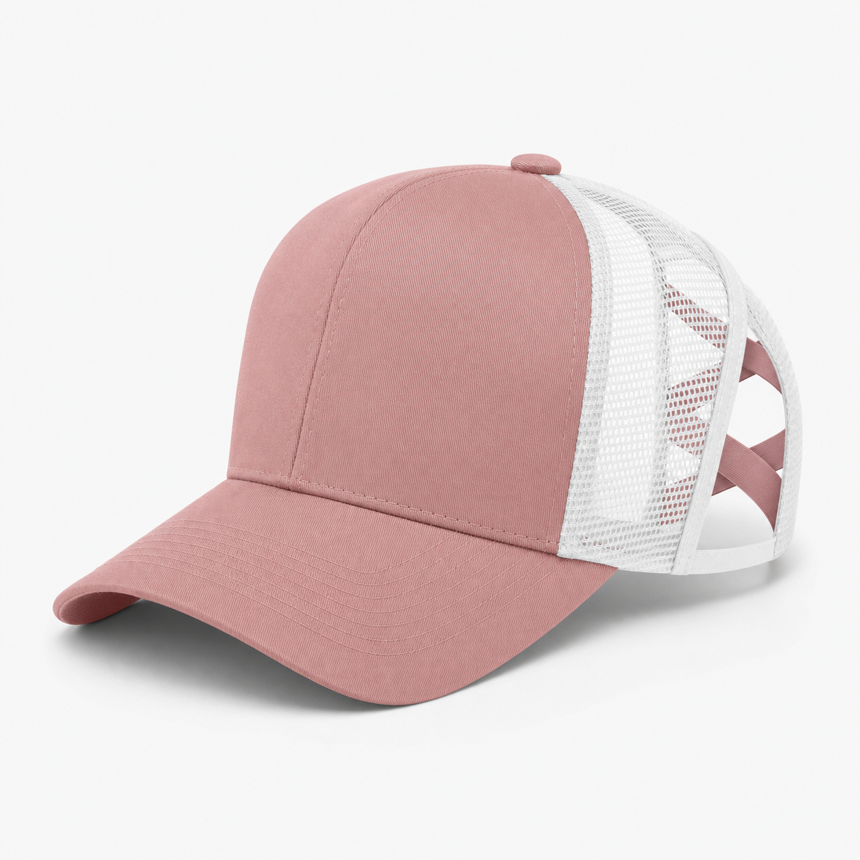Dusty Rose Ponytail Trucker Hat customization preview