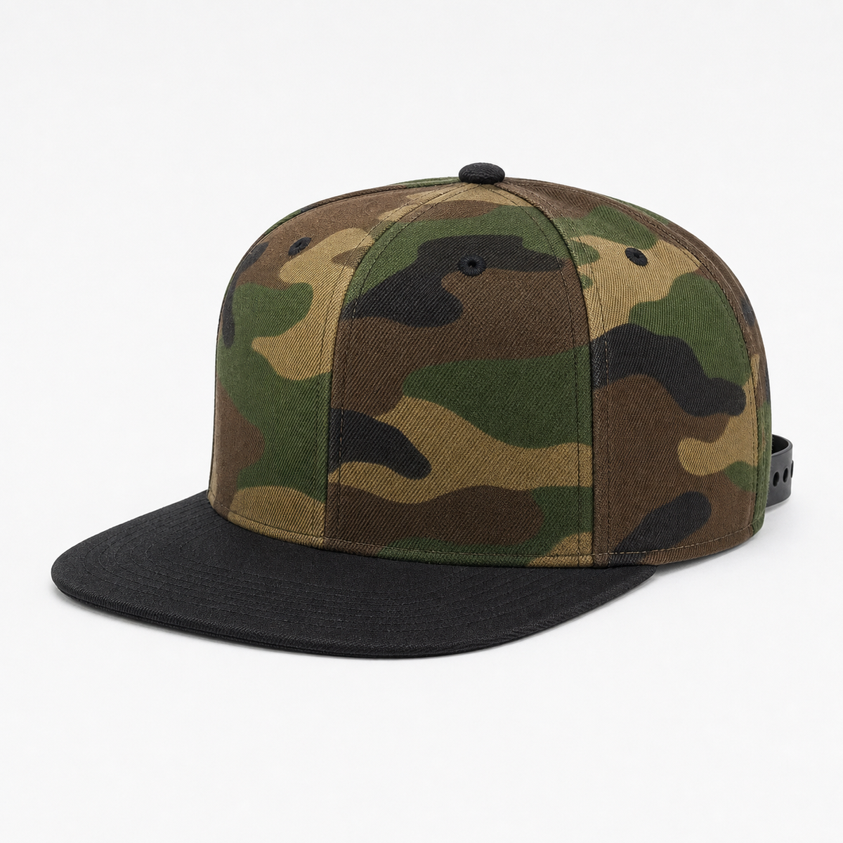 Camo Black Snapback Hat customization preview