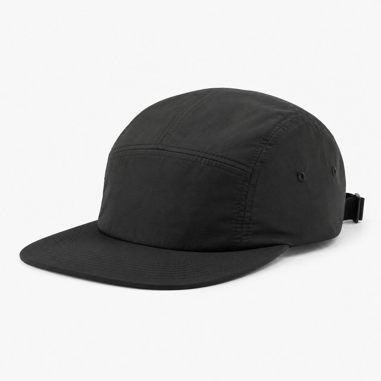 Custom Black Nylon 5-Panel Hat front view
