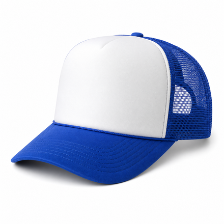 Custom White Blue Foam Trucker Hat front view