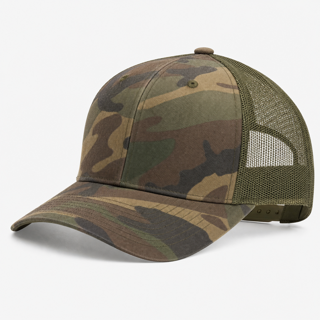 Woodland Camo Trucker Hat customization preview