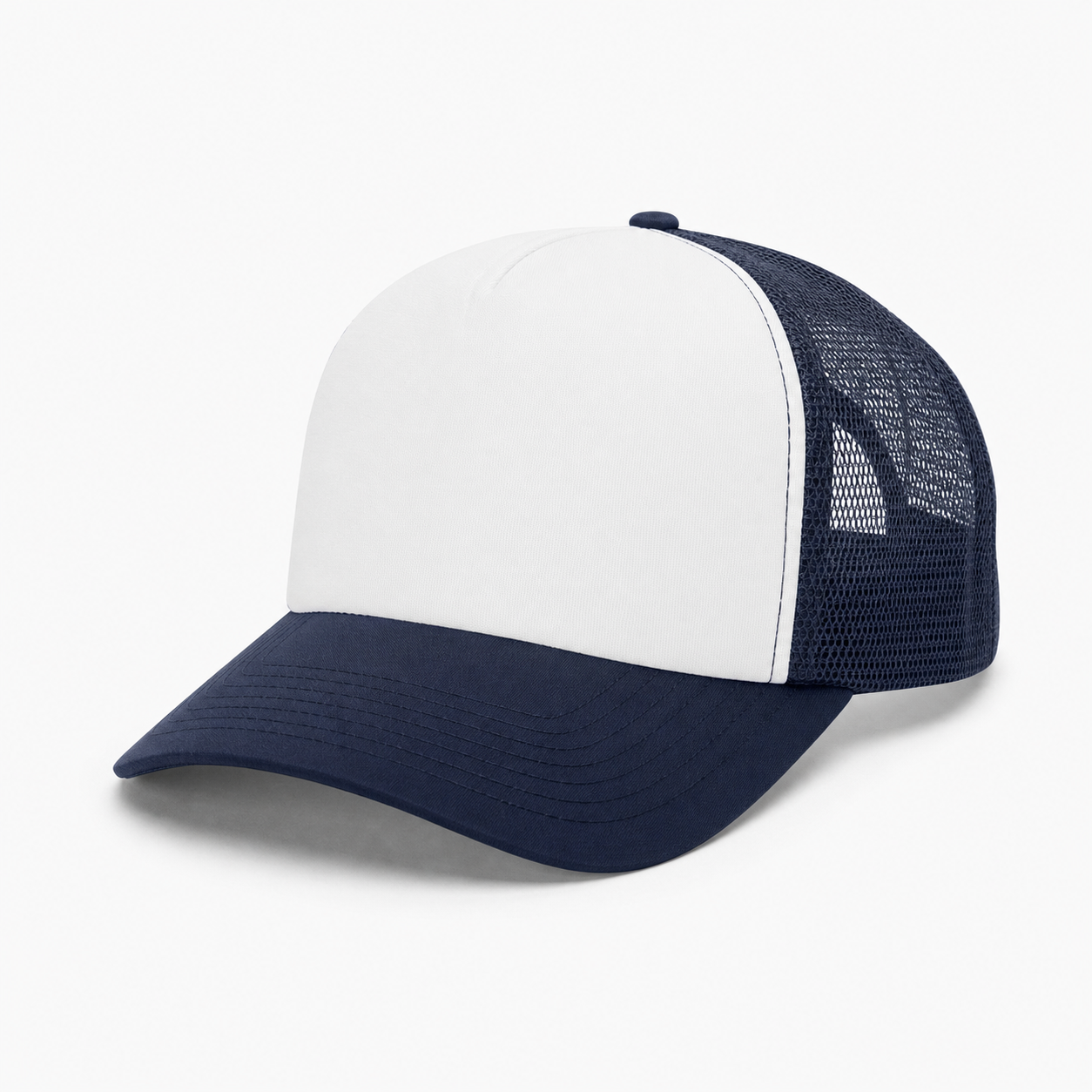 Navy White Colorblock Trucker Hat customization preview